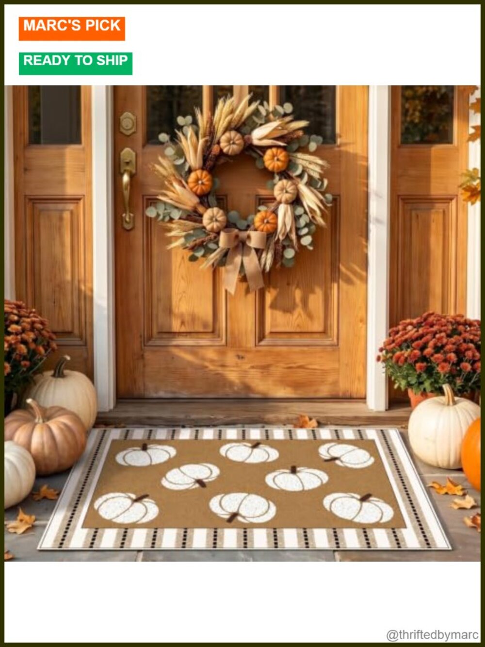 2 Pc Layered Doormat Set Neutral Pumpkin Stripe Non Slip Polyester TPR Entryway